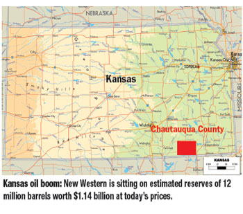 Kansas oil boom: New Western is sitting on estimated reserves of 12 million barrels worth $1.14 billion at today's prices.