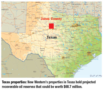 Texas properties: New Western's properties in Texas hold projected recoverable oil reserves that could be worth $68.7 million.